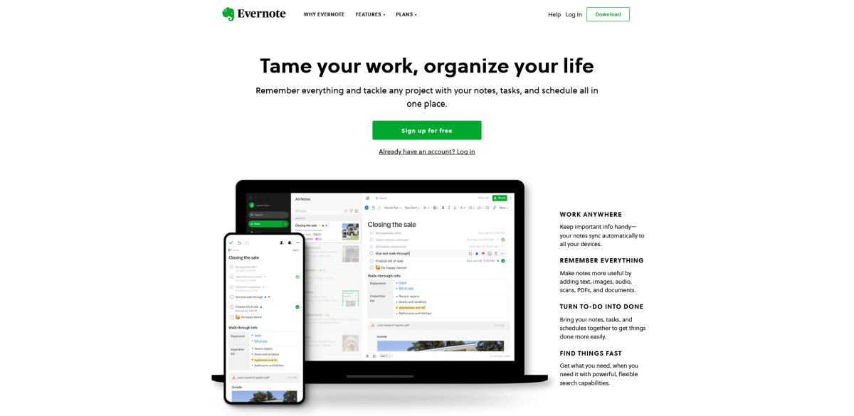 Evernote Tool Landing Page