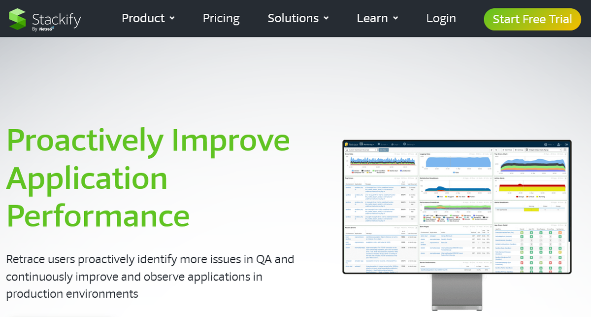 Stackify Retrace Tool Landing Page