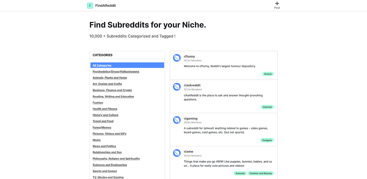 FindAReddit Landing Page