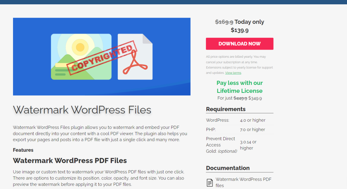 Watermark WordPress Files Plugin Website