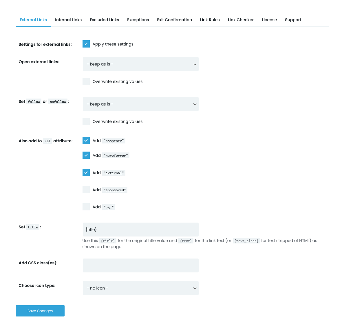 WP Links Settings