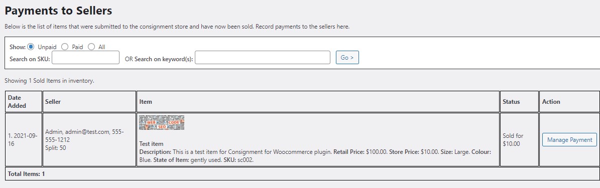 Consignment Store plugin payment