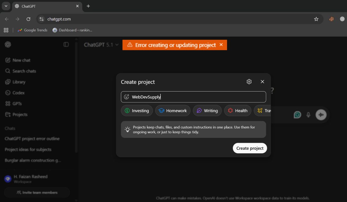 What Is This ChatGPT Project Error