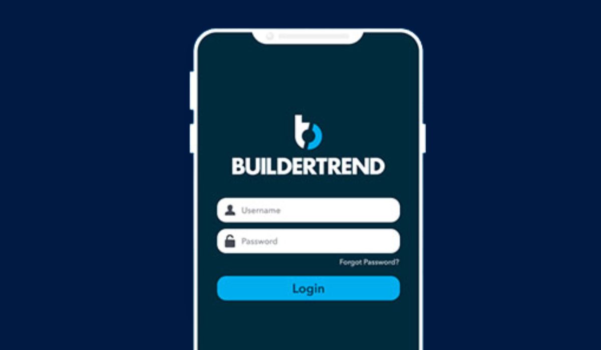 Buildertrend mobile app login screen on a smartphone showing username and password fields.