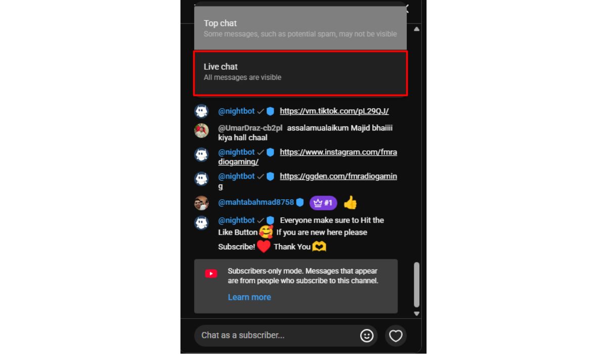 First, Switch From Top Chat to Live Chat